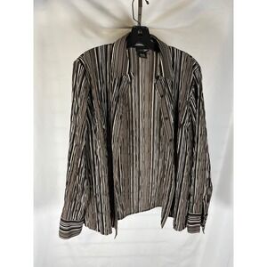 East 5th Womens Brown Striped Long Sleeve Button Down Shirt Medium Office Casual